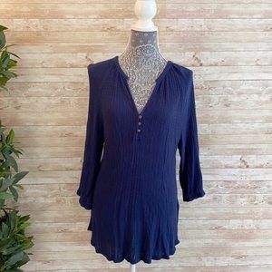 Lucky Brand Navy Hi Low Henley Long Sleeve